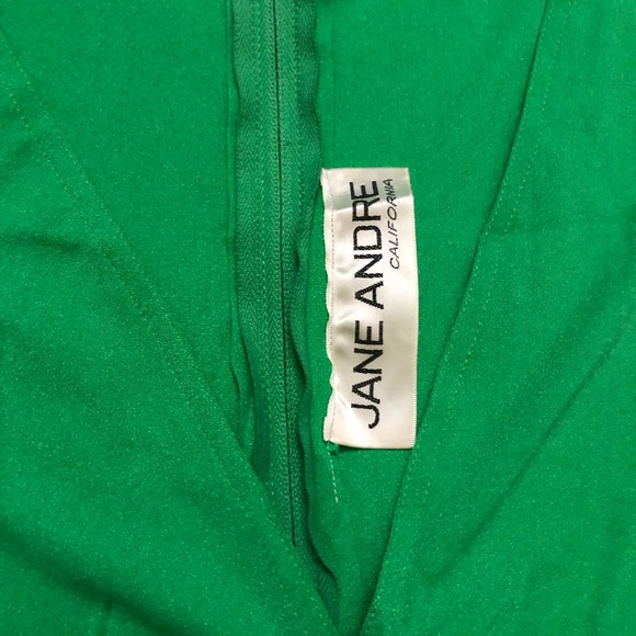 SOLD Vintage 70s 80s Jane Andre Elegant V-neck Jersey Long Sleeve Green Maxi 8 - Picture 7 of 13